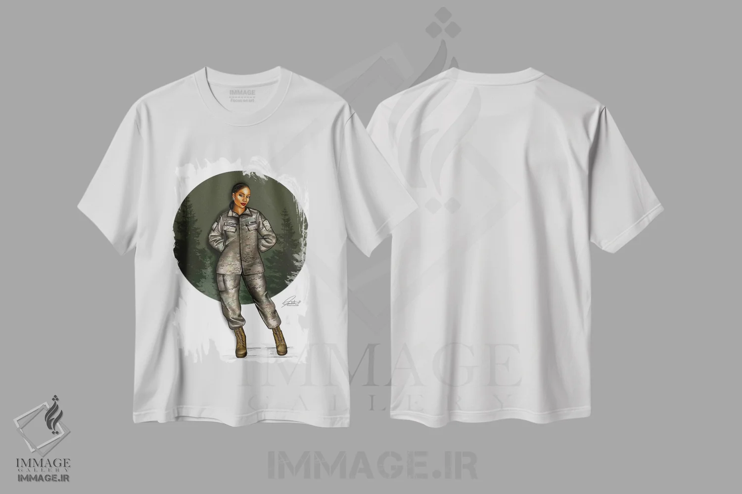 تیشرت سفید طرح دار سبز ارتشی، هنر آمریکایی آفریقایی تبار اثر پنیل انچیل | immage.ir