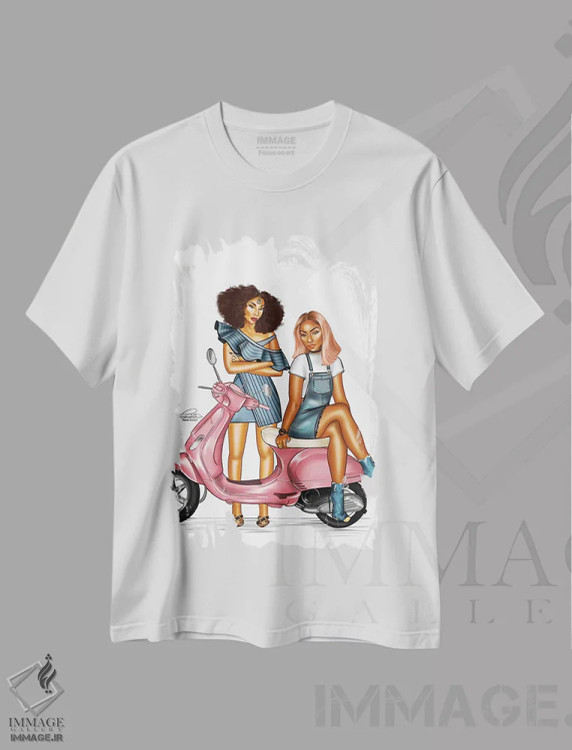 تیشرت سفید طرح دار بایک های جین صورتی، هنر آمریکایی آفریقایی تبار اثر پنیل انچیل | immage.ir
