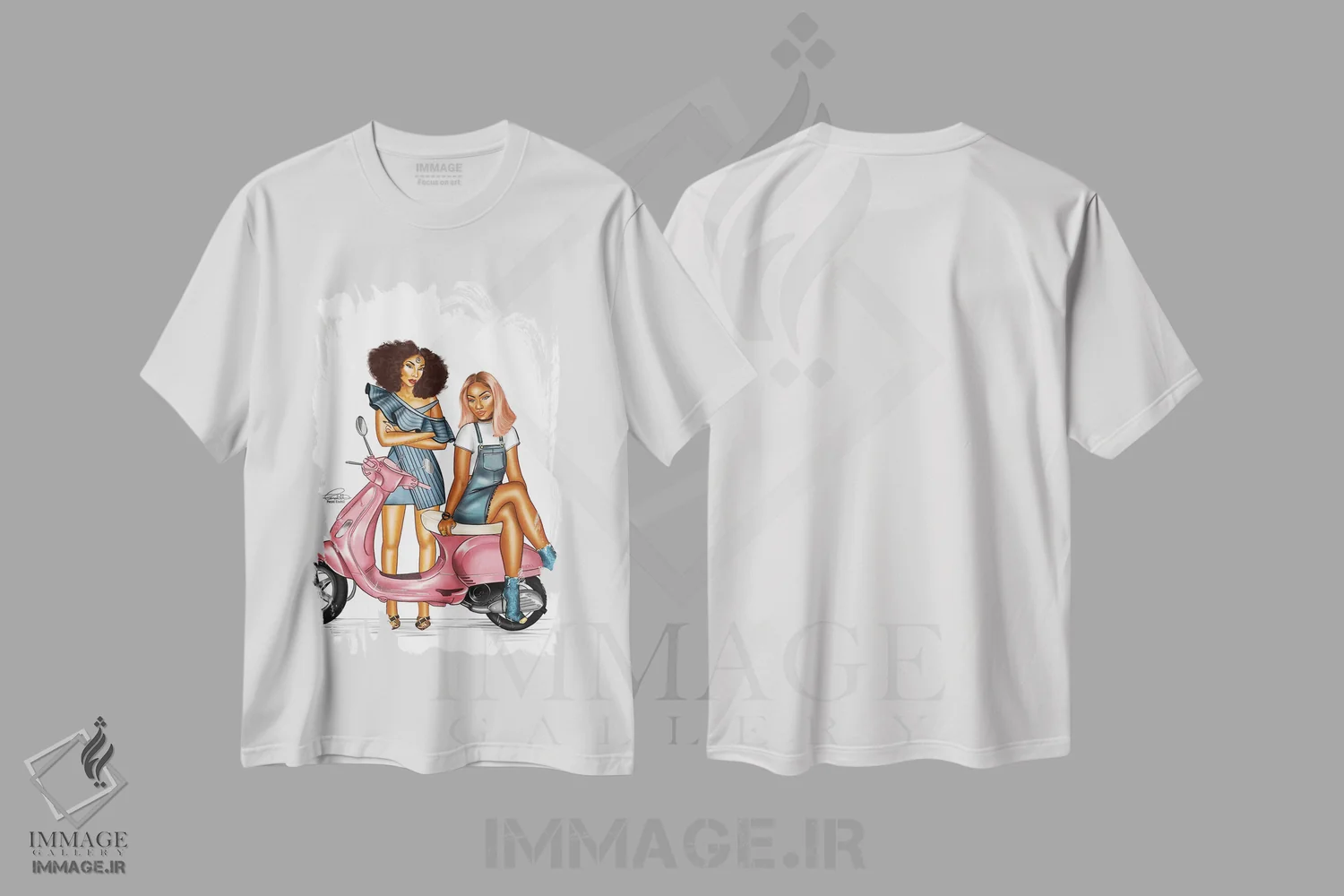 تیشرت سفید طرح دار بایک های جین صورتی، هنر آمریکایی آفریقایی تبار اثر پنیل انچیل | immage.ir