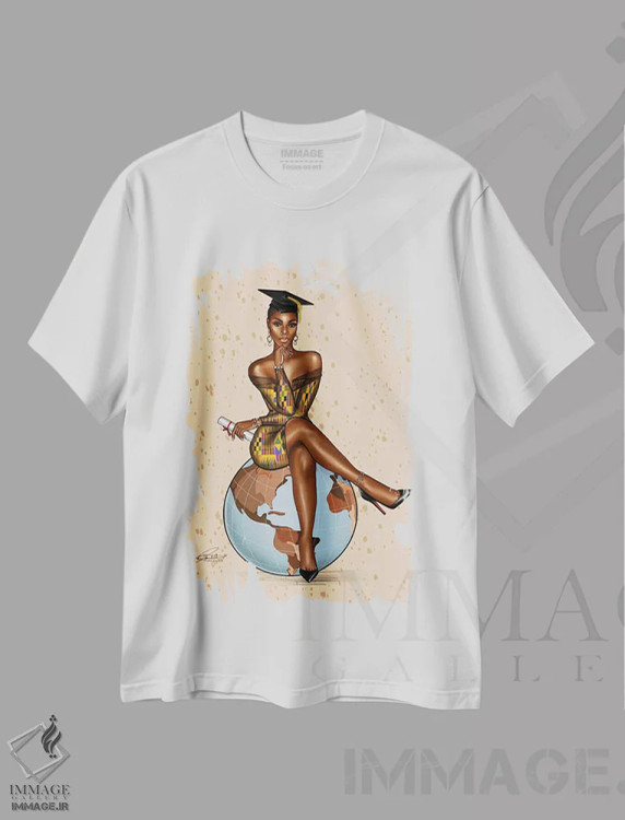 تیشرت سفید طرح دار در اوج دنیا، هنر آمریکایی آفریقایی تبار اثر پنیل انچیل | فروشگاه ایماژ