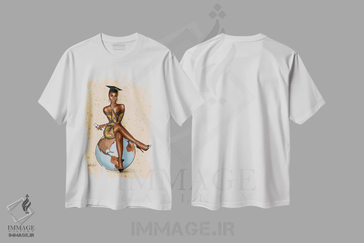 تیشرت سفید طرح دار در اوج دنیا، هنر آمریکایی آفریقایی تبار اثر پنیل انچیل | فروشگاه ایماژ