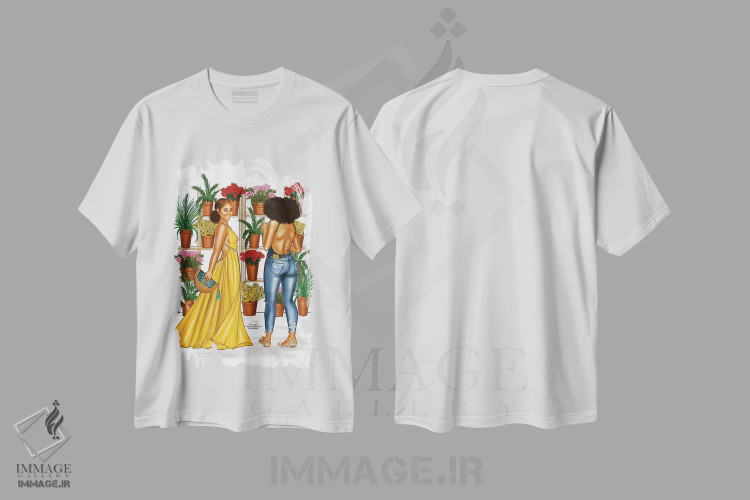 تیشرت سفید طرح دار دختران گیاهی، هنر آمریکایی آفریقایی تبار اثر پنیل انچیل | فروشگاه ایماژ