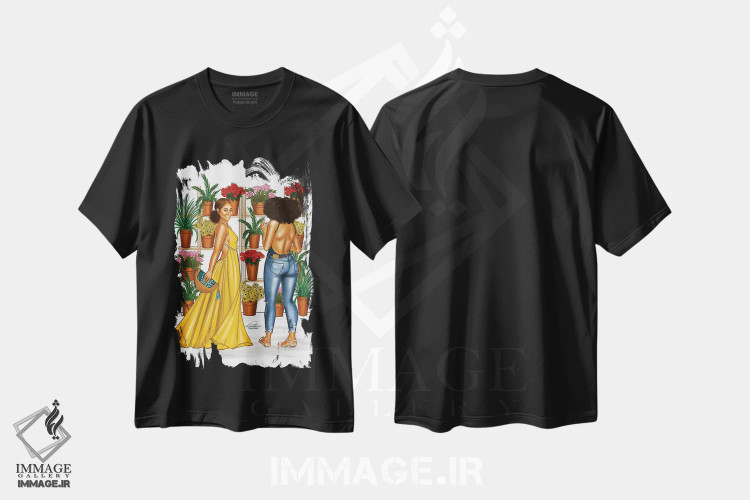 تیشرت مشکی طرح دار دختران گیاهی، هنر آمریکایی آفریقایی تبار اثر پنیل انچیل | immage.ir