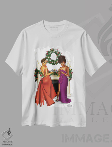 تیشرت سفید طرح دار سرویس گلام، هنر آمریکایی آفریقایی تبار اثر پنیل انچیل | فروشگاه ایماژ