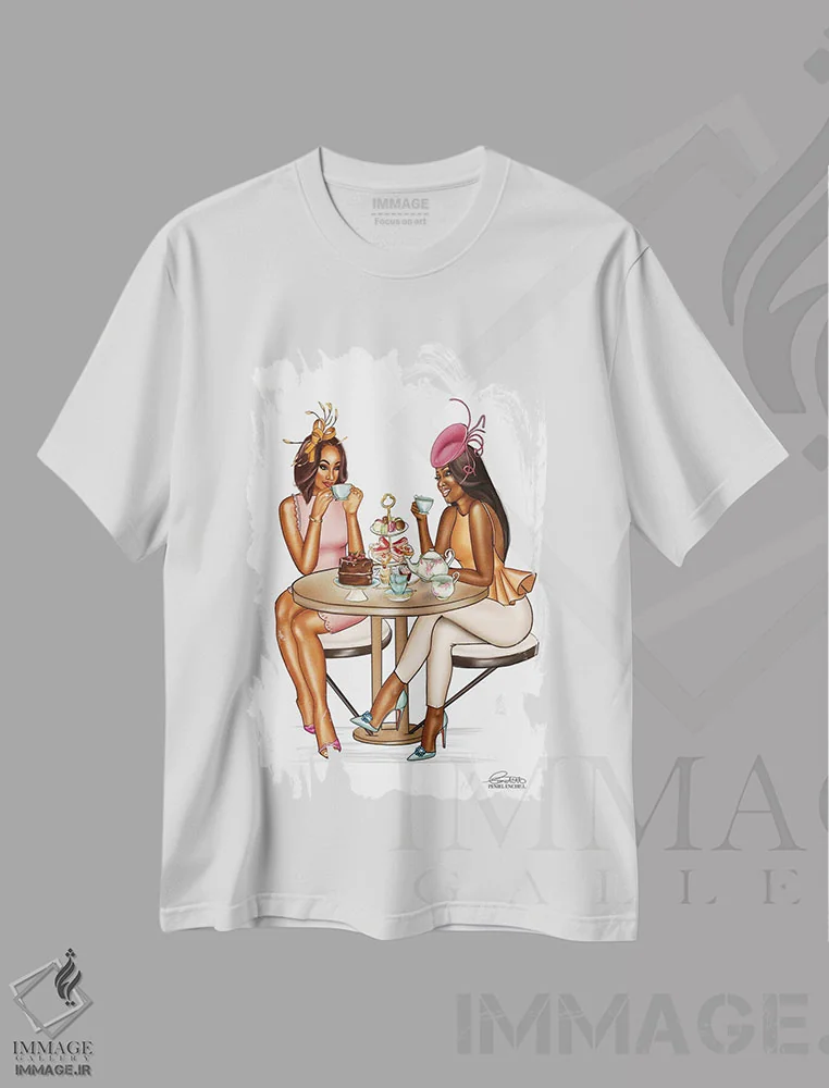 تیشرت سفید طرح دار گفتگوهای چای بالا، هنر آمریکایی آفریقایی تبار اثر پنیل انچیل | فروشگاه ایماژ