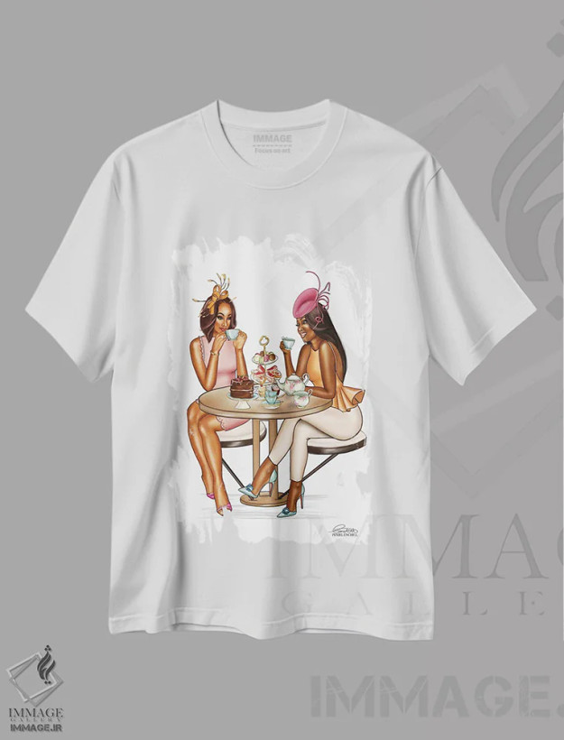 تیشرت سفید طرح دار گفتگوهای چای بالا، هنر آمریکایی آفریقایی تبار اثر پنیل انچیل | فروشگاه ایماژ