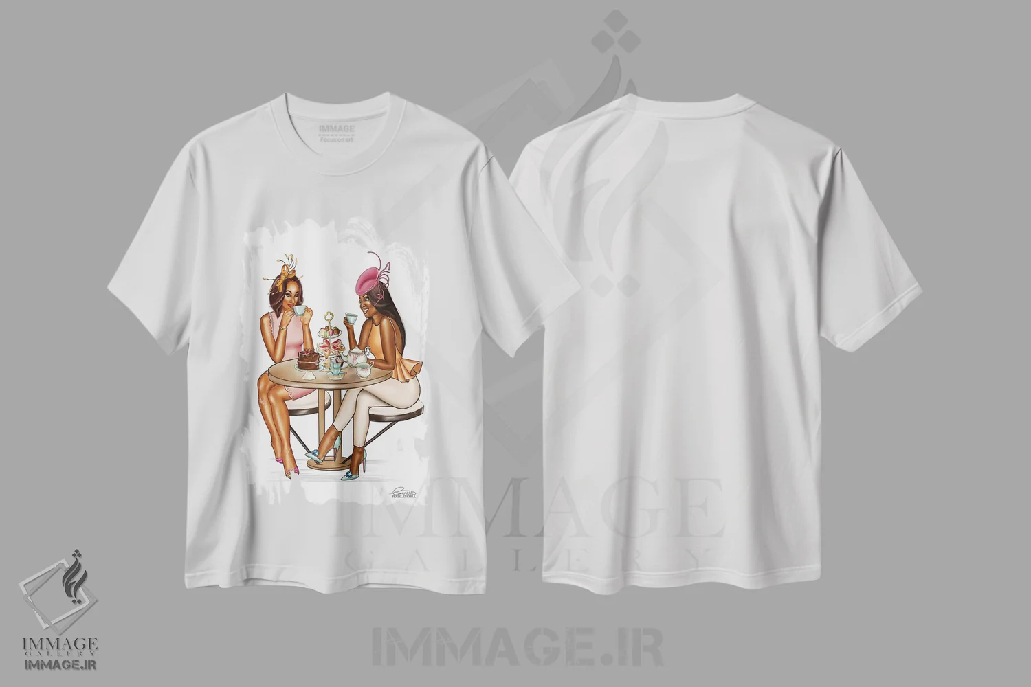 تیشرت سفید طرح دار گفتگوهای چای بالا، هنر آمریکایی آفریقایی تبار اثر پنیل انچیل | فروشگاه ایماژ