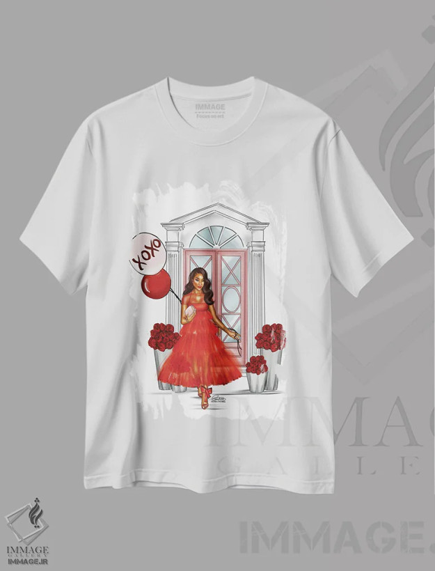 تیشرت سفید طرح دار تول قرمز، هنر آمریکایی آفریقایی تبار اثر پنیل انچیل | فروشگاه ایماژ