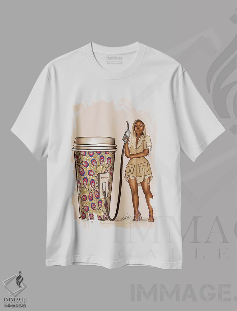 تیشرت سفید طرح دار قهوه آنکارا، هنر آمریکایی آفریقایی تبار اثر پنیل انچیل | immage.ir