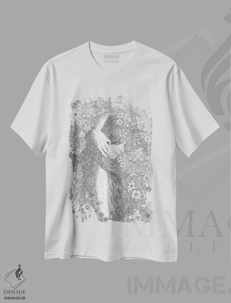 تیشرت سفید طرح دار یک روز از زندگی، هنر تزئینی سیاه و سفید اثر پدرو تاپا | فروشگاه ایماژ