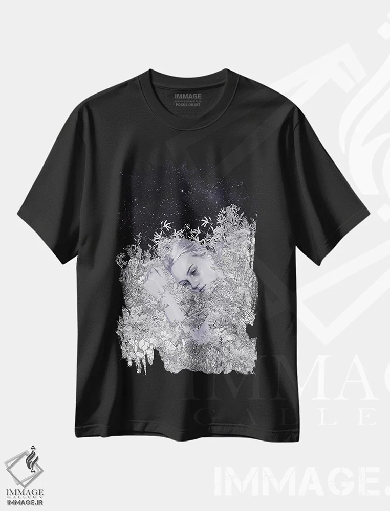 تیشرت مشکی طرح دار سپیده دم، دکور معاصر اثر پدرو تاپا | فروشگاه ایماژ