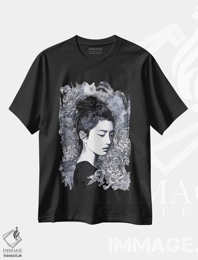 تیشرت مشکی طرح دار پس از سپیده دم، دکور آسیایی اثر پدرو تاپا | immage.ir