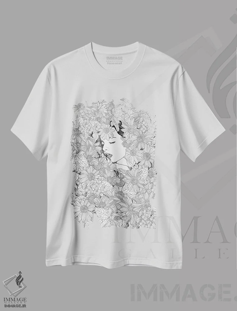 تیشرت سفید طرح دار به یاد تو، هنر تزئینی سیاه و سفید اثر پدرو تاپا | فروشگاه ایماژ