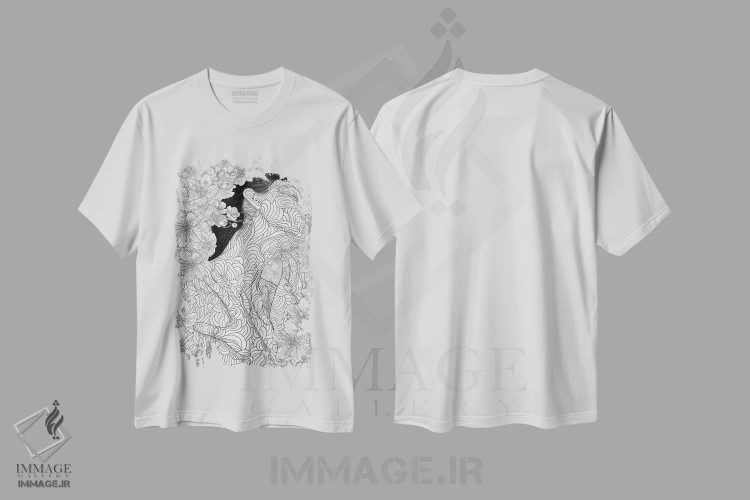 تیشرت سفید طرح دار میوز و آفرینش، هنر تزئینی سیاه و سفید اثر پدرو تاپا | immage.ir
