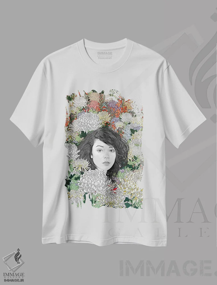 تیشرت سفید طرح دار فردا، دکور بوهمی اثر پدرو تاپا | فروشگاه ایماژ