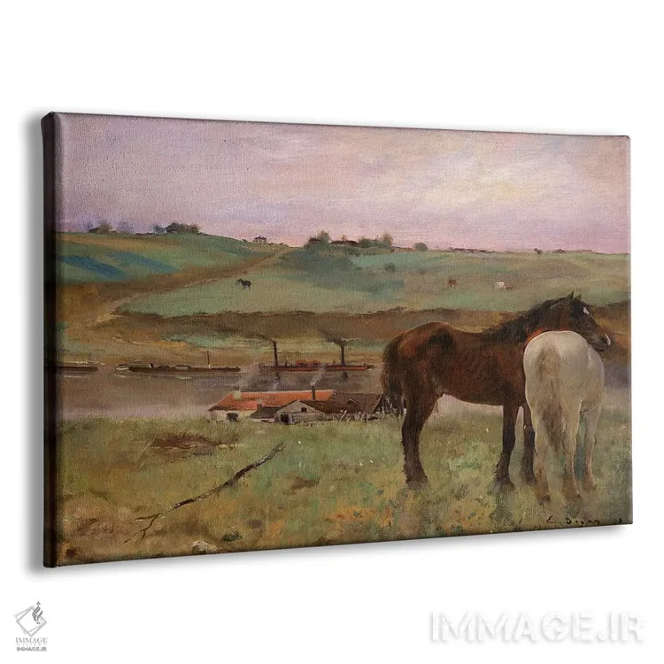 تابلو اسبها در چمنزار، ۱۸۷۱ اثر ادگار دگا (نقاش و مجسمهساز فرانسوی) - نمای پرسپکتیو محصول