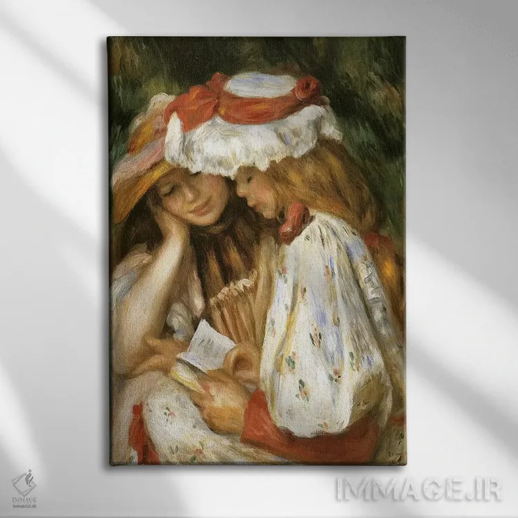 تابلو دو دختر در حال مطالعه اثر کلود مونه (نقاش معروف فرانسوی) - نمای روبهرو روی دیوار