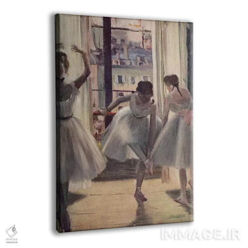 تابلو سه رقاص در سالن تمرین اثر ادگار دگا (نقاش و مجسمهساز فرانسوی) - نمای پرسپکتیو محصول