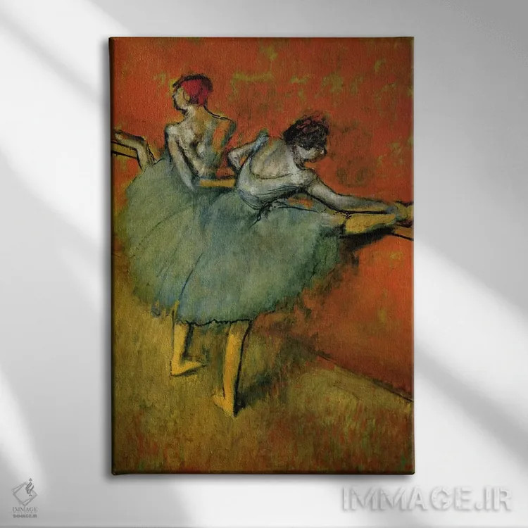 تابلو رقاصان در کنار میله، ۱۸۸۸ اثر ادگار دگا (نقاش و مجسمهساز فرانسوی) - نمای روبهرو روی دیوار