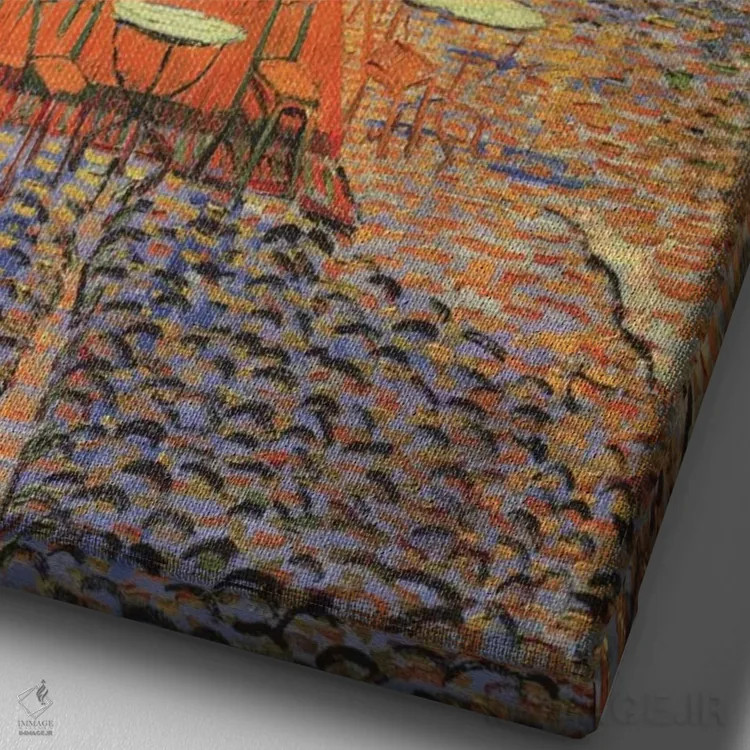 تابلو تراس کافه در میدان دو فوروم (کافه تراس در شب)، ۱۸۸۸ اثر ونسان ون گوگ (نقاش مشهور هلندی پستامپرسیونیسم) - نمای نزدیک بافت بوم