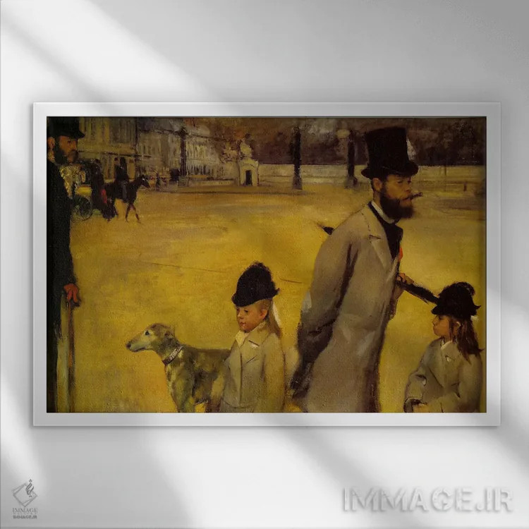 تابلو میدان کنکورد، ۱۸۷۵ اثر ادگار دگا (نقاش و مجسمهساز فرانسوی) - نمای قابدار سفید