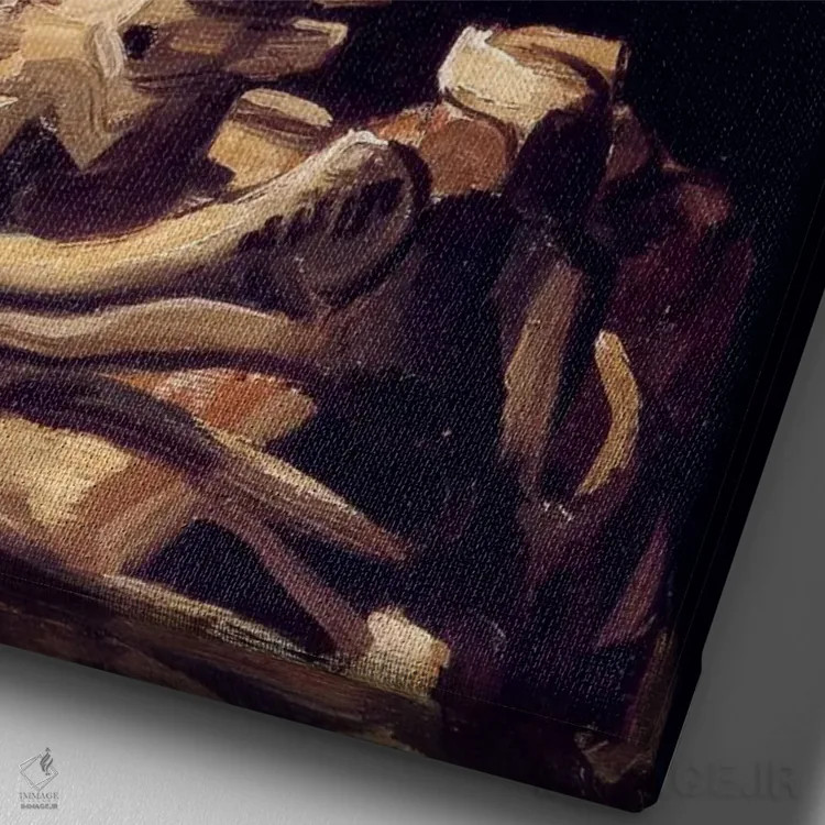 تابلو سر اسکلت با سیگار روشن، حدود ۱۸۸۵–۱۸۸۶ اثر ونسان ون گوگ (نقاش مشهور هلندی پستامپرسیونیسم) - نمای نزدیک بافت بوم