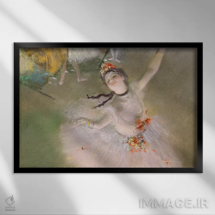 تابلو رقاص روی صحنه اثر ادگار دگا (نقاش و مجسمهساز فرانسوی) - نمای قابدار مشکی