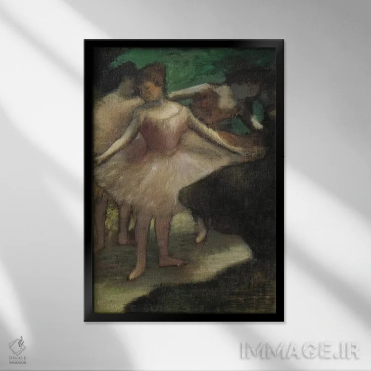 تابلو سه رقصنده با لباس صورتی، ۱۸۸۶ اثر ادگار دگا (نقاش و مجسمهساز فرانسوی) - نمای قابدار مشکی