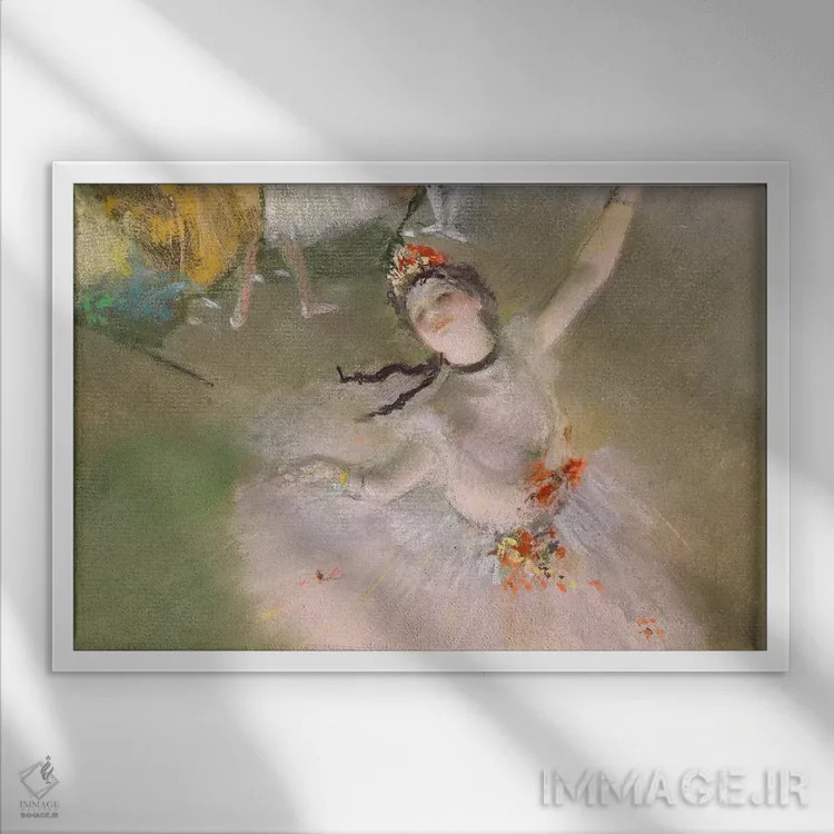 تابلو رقاص روی صحنه اثر ادگار دگا (نقاش و مجسمهساز فرانسوی) - نمای قابدار سفید