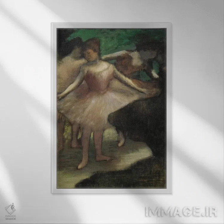 تابلو سه رقصنده با لباس صورتی، ۱۸۸۶ اثر ادگار دگا (نقاش و مجسمهساز فرانسوی) - نمای قابدار سفید