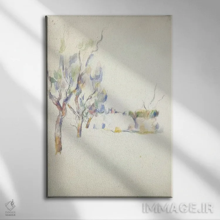تابلو درختان بادام در پروانس (خیابان ژاس دو بوفان)، ۱۹۰۰ اثر پل سزان - نمای روبهرو روی دیوار
