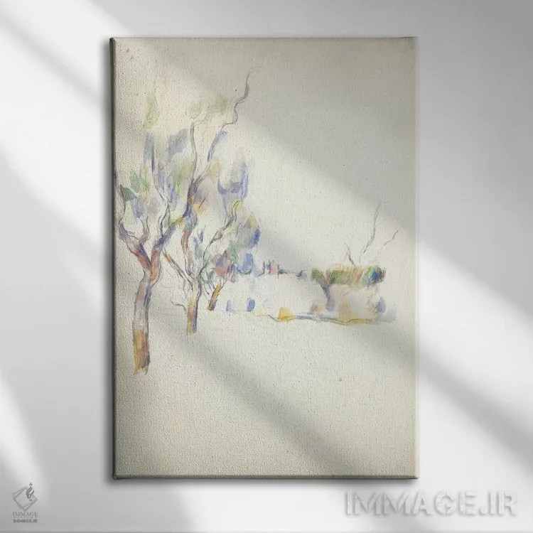 تابلو درختان بادام در پروانس (خیابان ژاس دو بوفان)، ۱۹۰۰ اثر پل سزان - نمای روبهرو روی دیوار