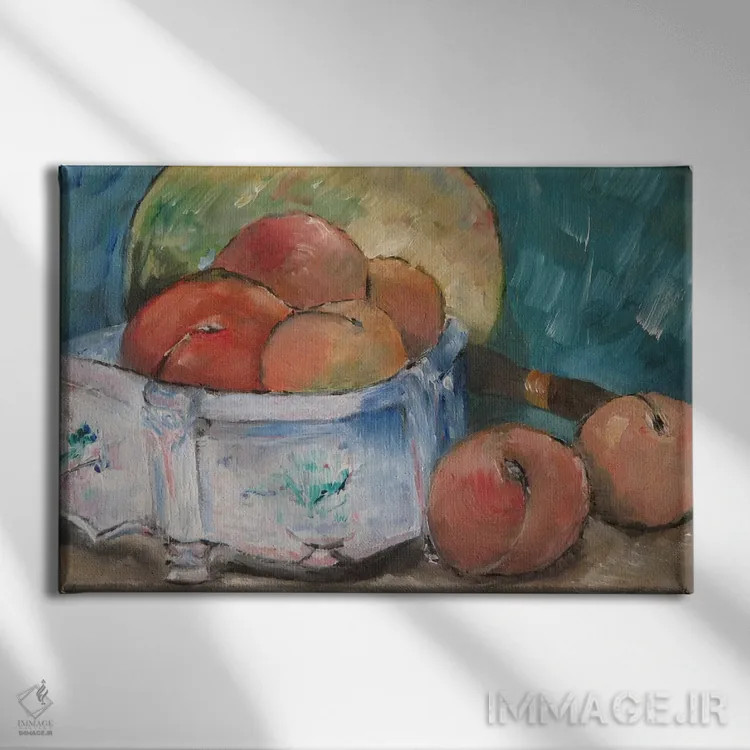 تابلو کاسه میوه اثر پل سزان - نمای روبهرو روی دیوار