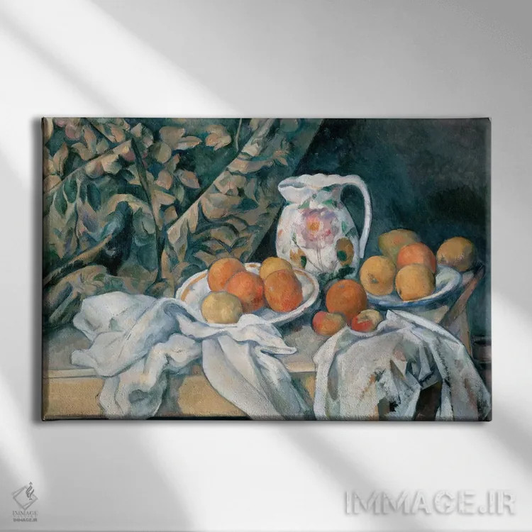 تابلو طبیعت بیجان با پرده، ۱۸۹۵ اثر پل سزان - نمای روبهرو روی دیوار