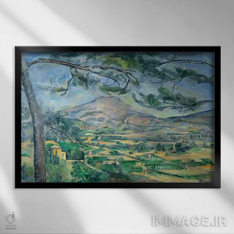 تابلو کوهستان سن-ویکتوار با درخت کاج بزرگ، ۱۸۸۷ اثر پل سزان - نمای قابدار مشکی