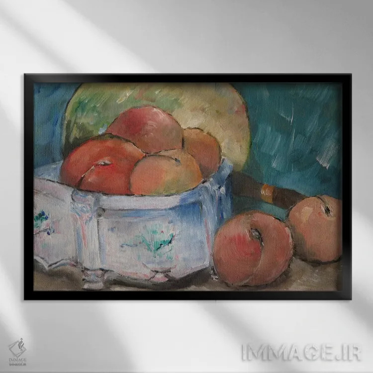 تابلو کاسه میوه اثر پل سزان - نمای قابدار مشکی