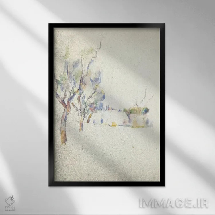 تابلو درختان بادام در پروانس (خیابان ژاس دو بوفان)، ۱۹۰۰ اثر پل سزان - نمای قابدار مشکی