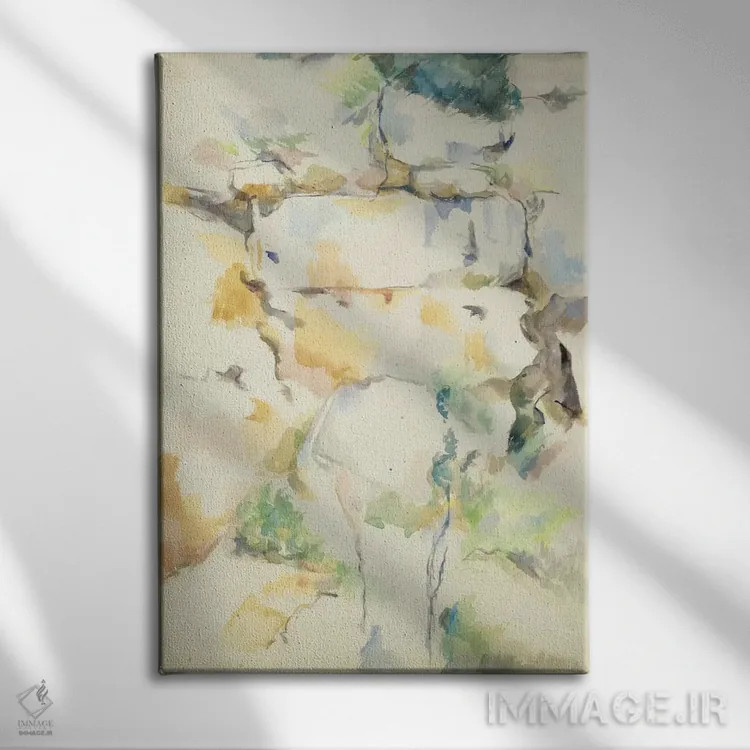 تابلو صخرهها نزدیک غارها بالای شاتو نوآر (صخرههای بیبموس)، ۱۸۹۵–۱۹۰۰ اثر پل سزان - نمای روبهرو روی دیوار