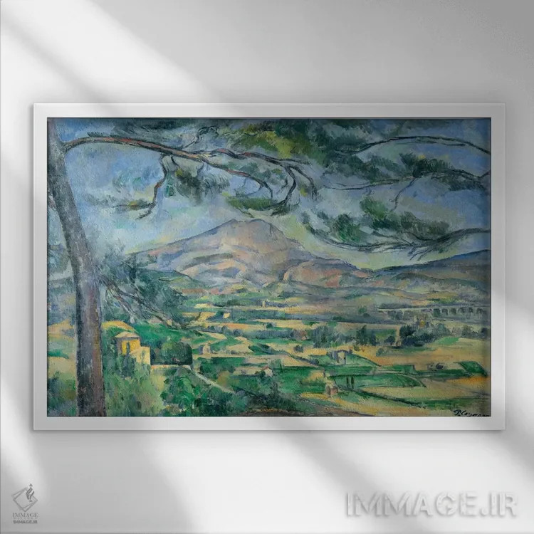 تابلو کوهستان سن-ویکتوار با درخت کاج بزرگ، ۱۸۸۷ اثر پل سزان - نمای قابدار سفید