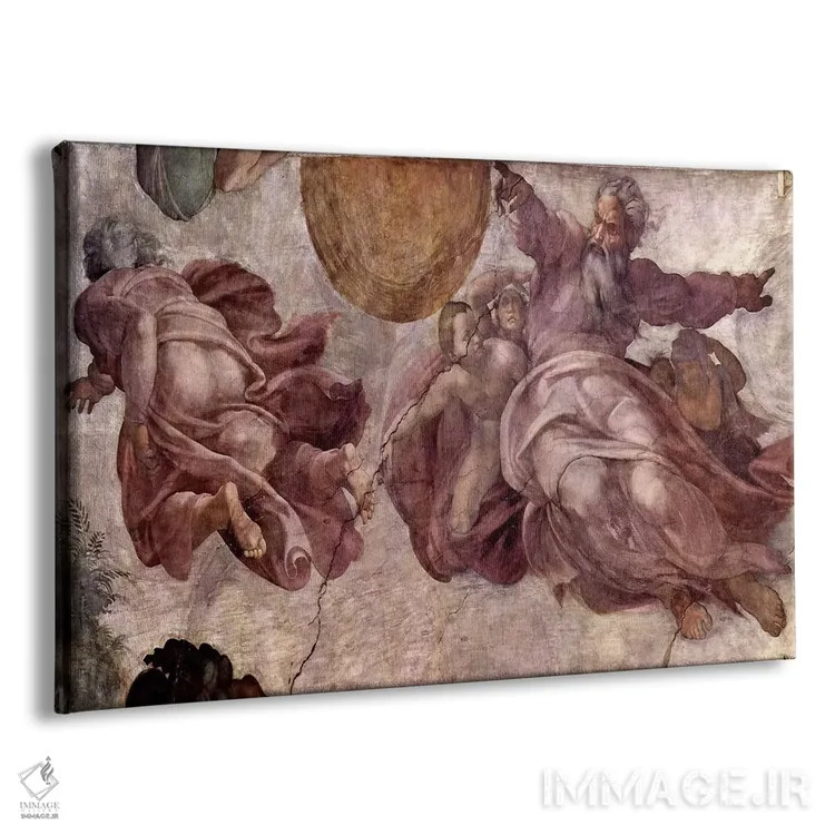 تابلو آفرینش خورشید، ماه و گیاهان، ۱۵۱۱ اثر میکلآنژ (هنرمند و مجسمهساز ایتالیایی دوره رنسانس) - نمای پرسپکتیو محصول