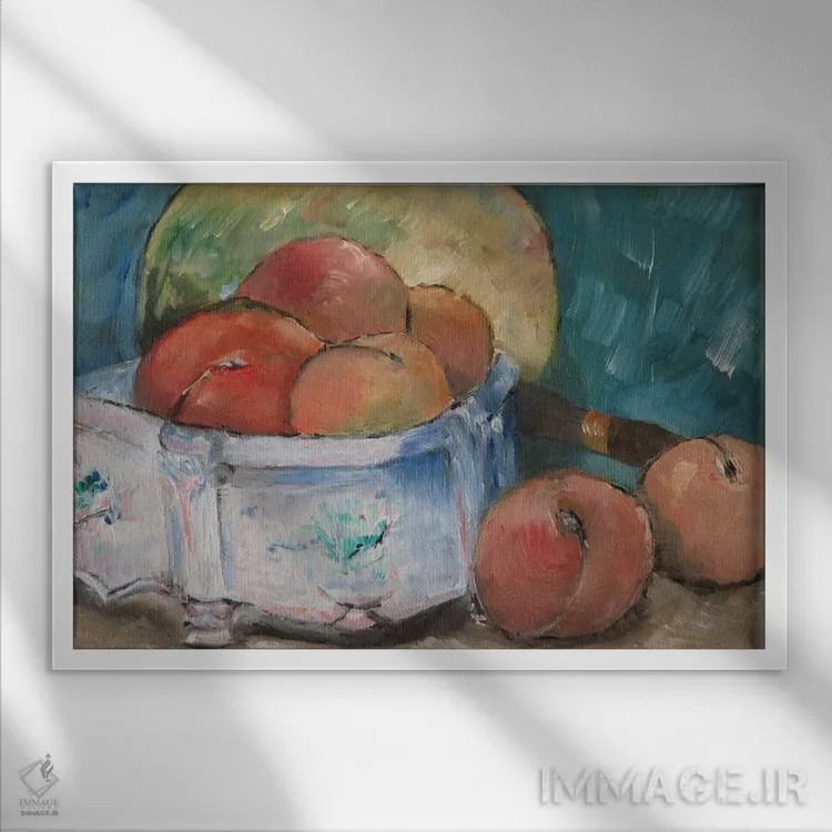 تابلو کاسه میوه اثر پل سزان - نمای قابدار سفید