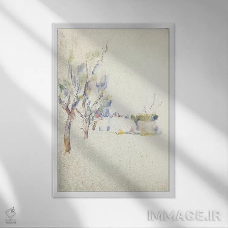 تابلو درختان بادام در پروانس (خیابان ژاس دو بوفان)، ۱۹۰۰ اثر پل سزان - نمای قابدار سفید