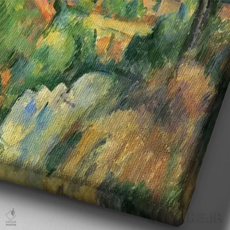 تابلو جنگل درختان اثر پل سزان - نمای نزدیک بافت بوم