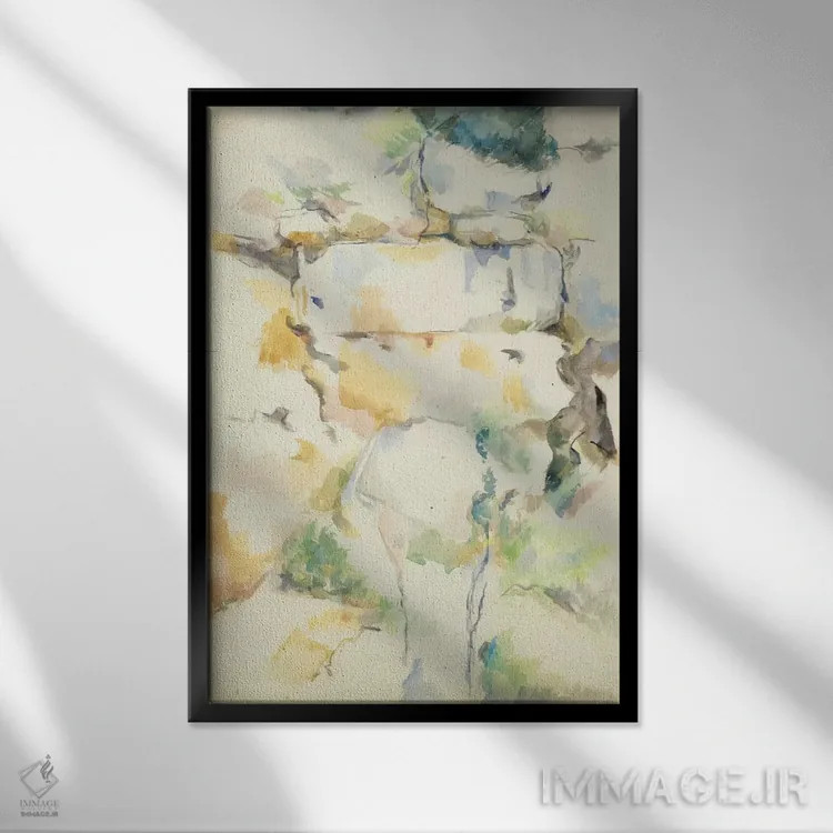 تابلو صخرهها نزدیک غارها بالای شاتو نوآر (صخرههای بیبموس)، ۱۸۹۵–۱۹۰۰ اثر پل سزان - نمای قابدار مشکی