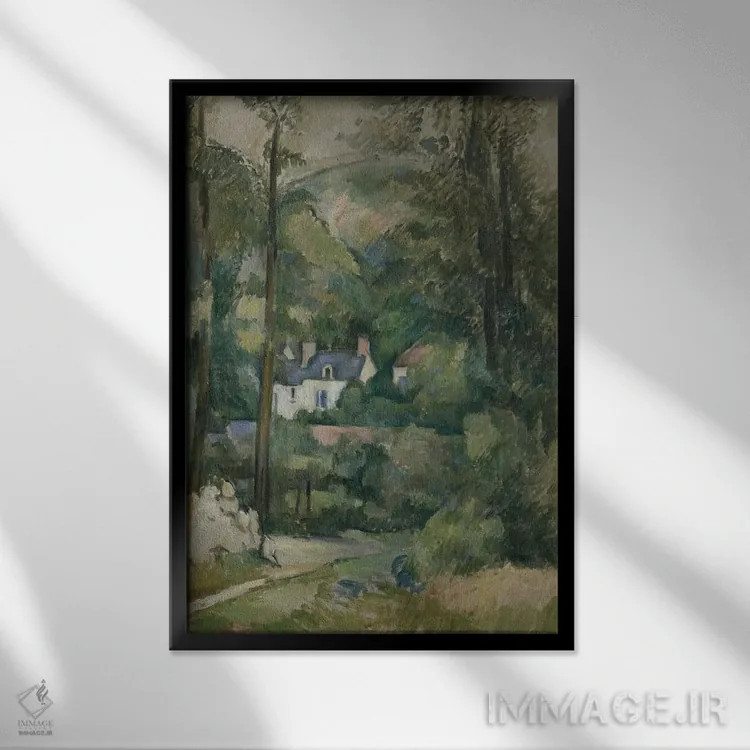 تابلو خانهها در میان سرسبزی، ۱۸۸۱ اثر پل سزان - نمای قابدار مشکی