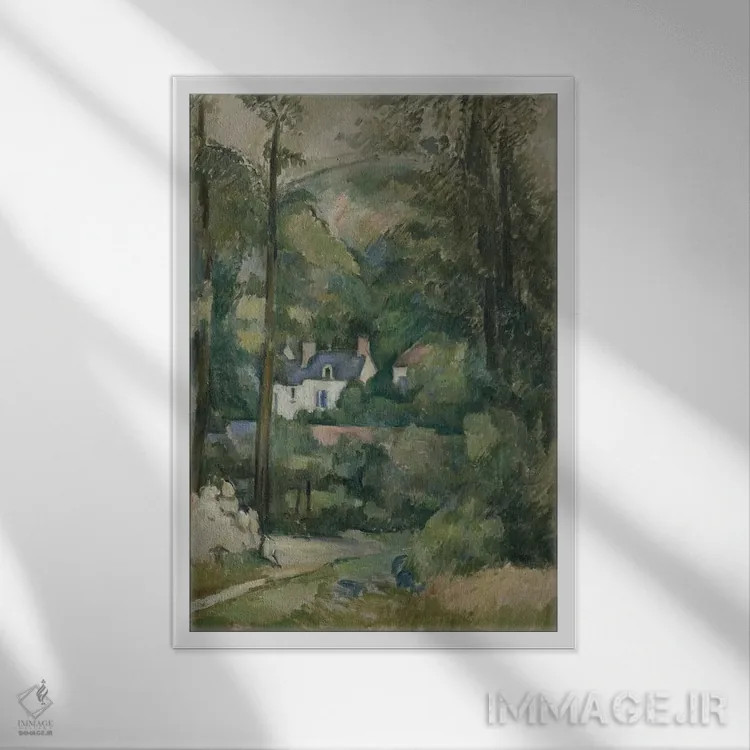 تابلو خانهها در میان سرسبزی، ۱۸۸۱ اثر پل سزان - نمای قابدار سفید