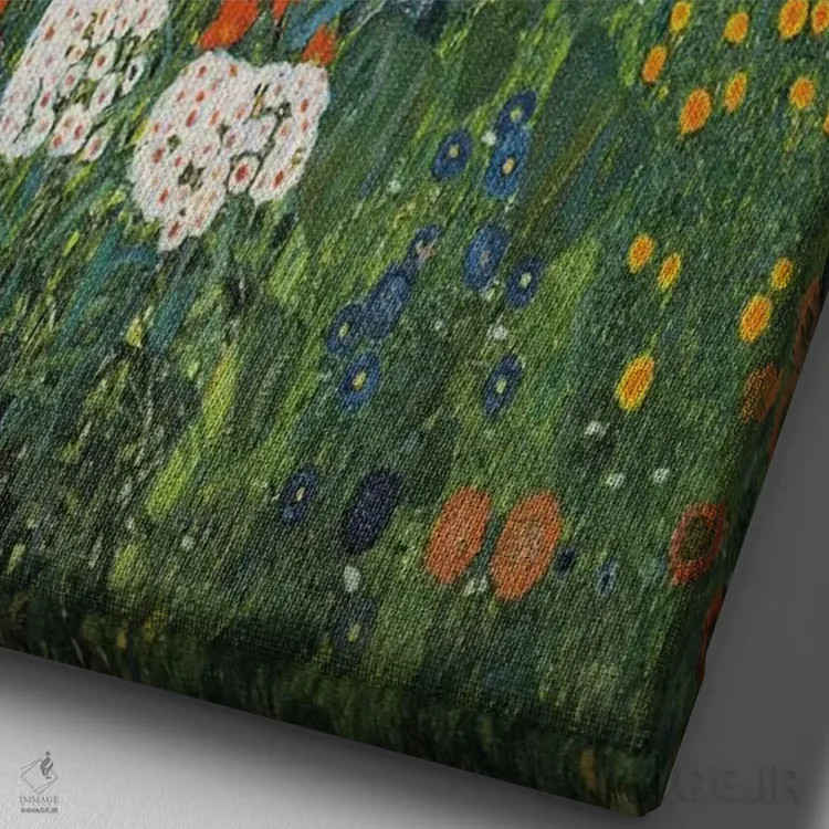 تابلو باغ مزرعه با گلهای آفتابگردان، ۱۹۱۲ اثر گوستاو کلیمت - نمای نزدیک بافت بوم