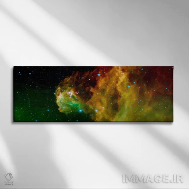 تابلو ستارههای بیرون آمده از سر جبار (رصدخانه فضایی اسپیتزر) اثر هنرمند ناشناس - نمای روبهرو روی دیوار