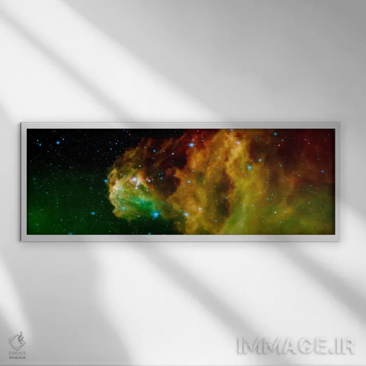 تابلو ستارههای بیرون آمده از سر جبار (رصدخانه فضایی اسپیتزر) اثر هنرمند ناشناس - نمای قابدار سفید