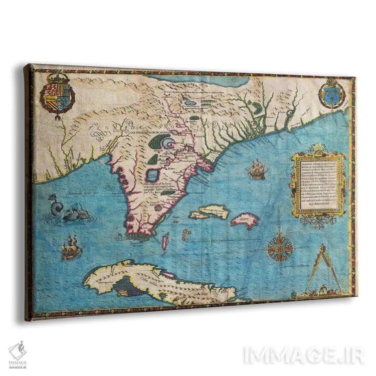 تابلو نقشه فلوریدا و کوبا، ۱۵۸۸ اثر ژاک لو مواین د مورگ - نمای پرسپکتیو محصول